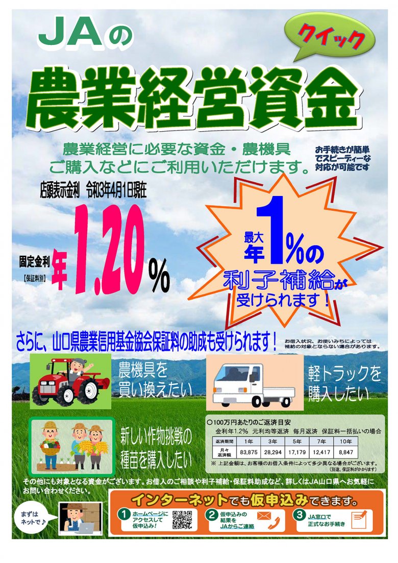 農業経営資金（クイック型）
